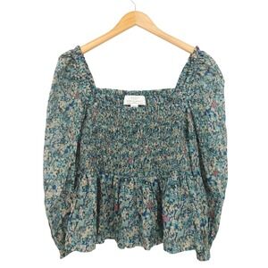 Trovata Birds Of Paradis Alize Cotton Floral Print Smocked Blouse Shirt Size S